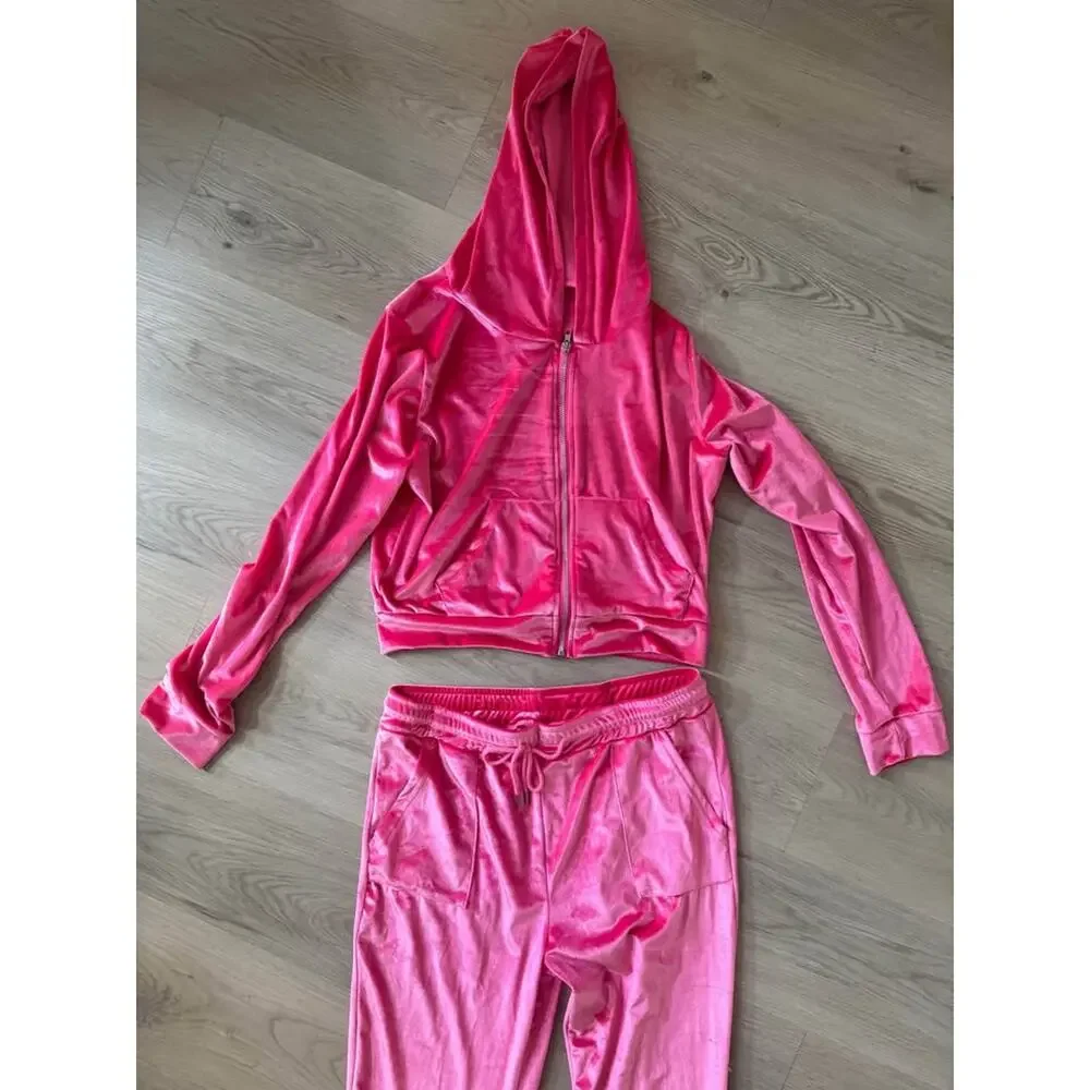 Women’s Large Pink Velour Tracksuit Mean Girls Cool Mom - Picture 3 of 5